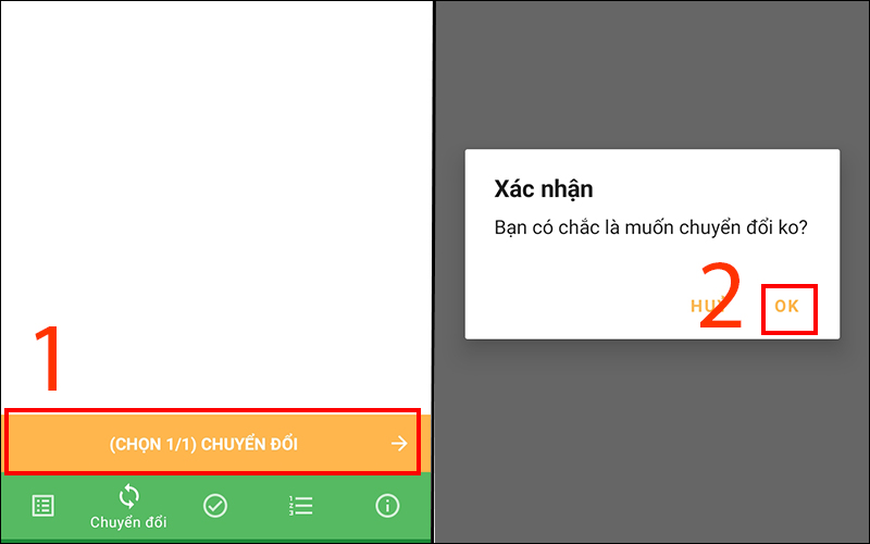 Chuyển đổi và nhấn OK để hoàn tất